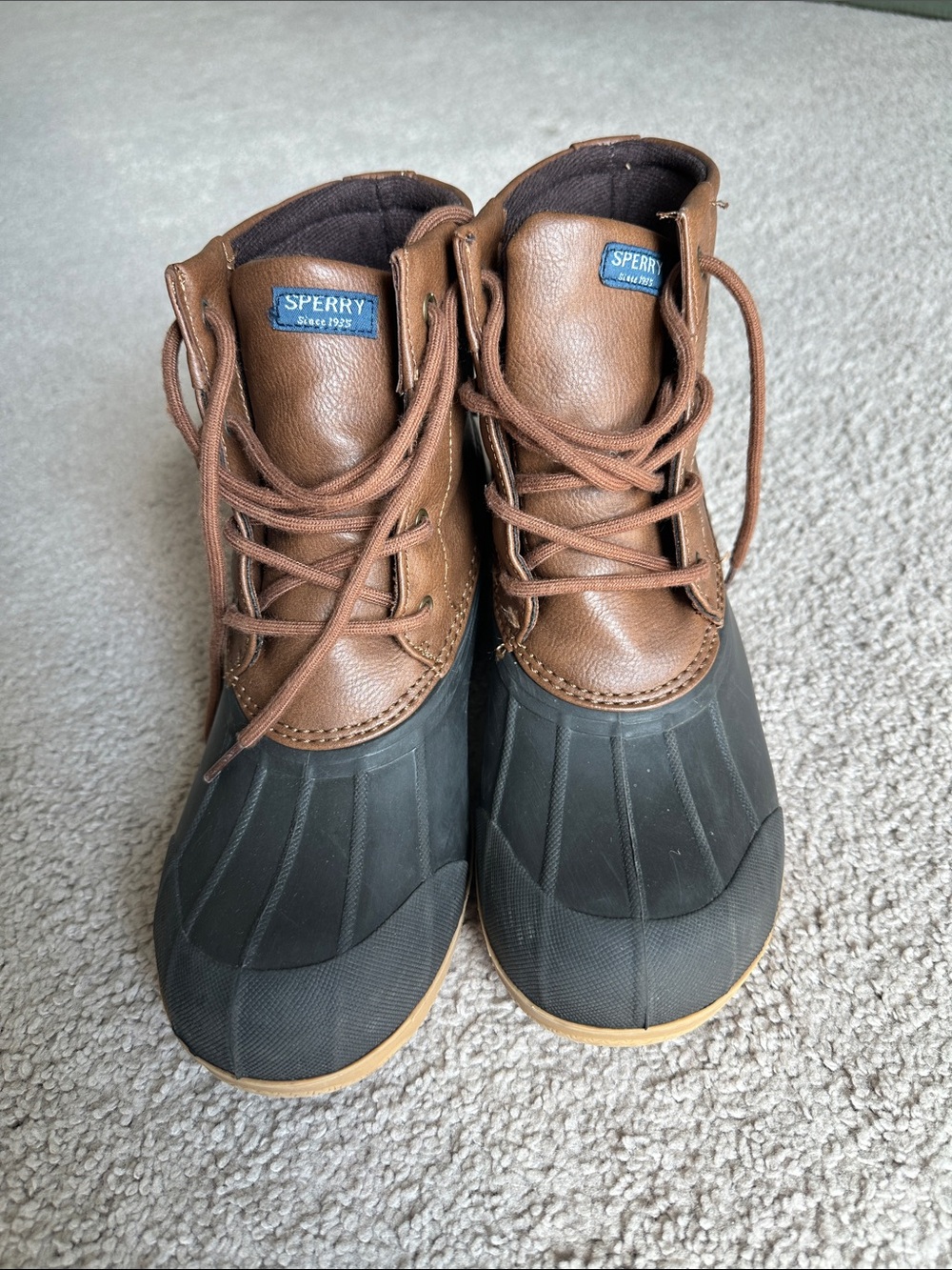 Sperry Brown Leather and Black Rubber Duck Boots- Men’s 6